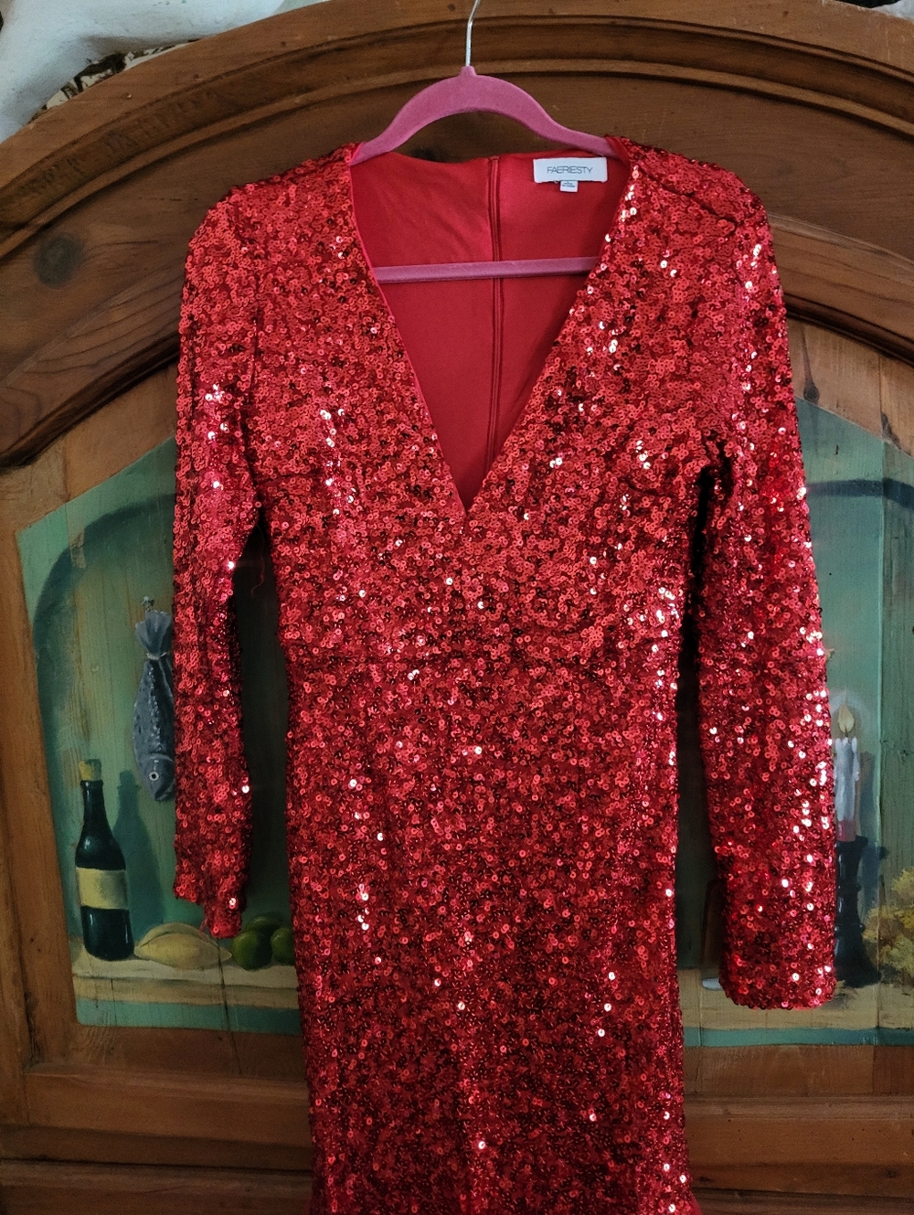 Faeriesty Red Sequin Mermaid Gown - Picture 3 of 9